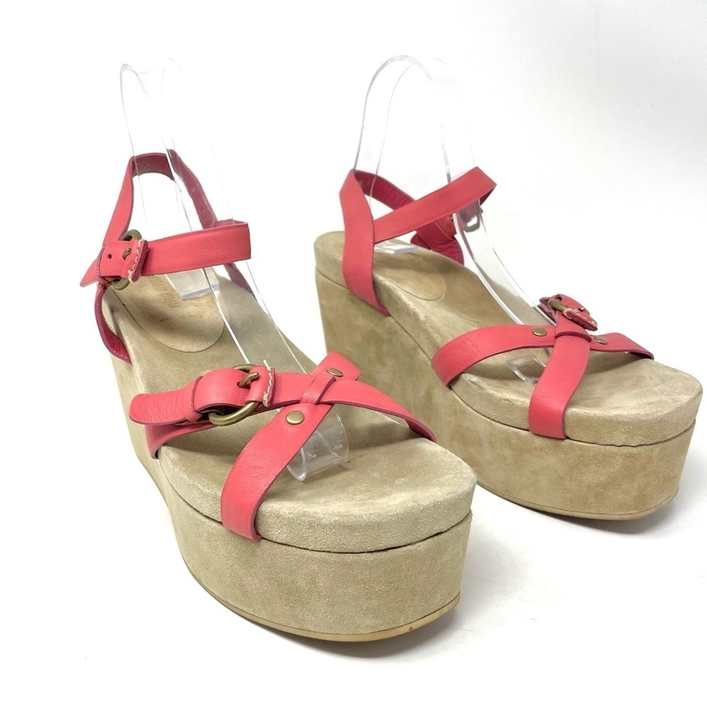 New Miu Miu Pink Leather Flatform Sandals Size 40 - Picture 3 of 14